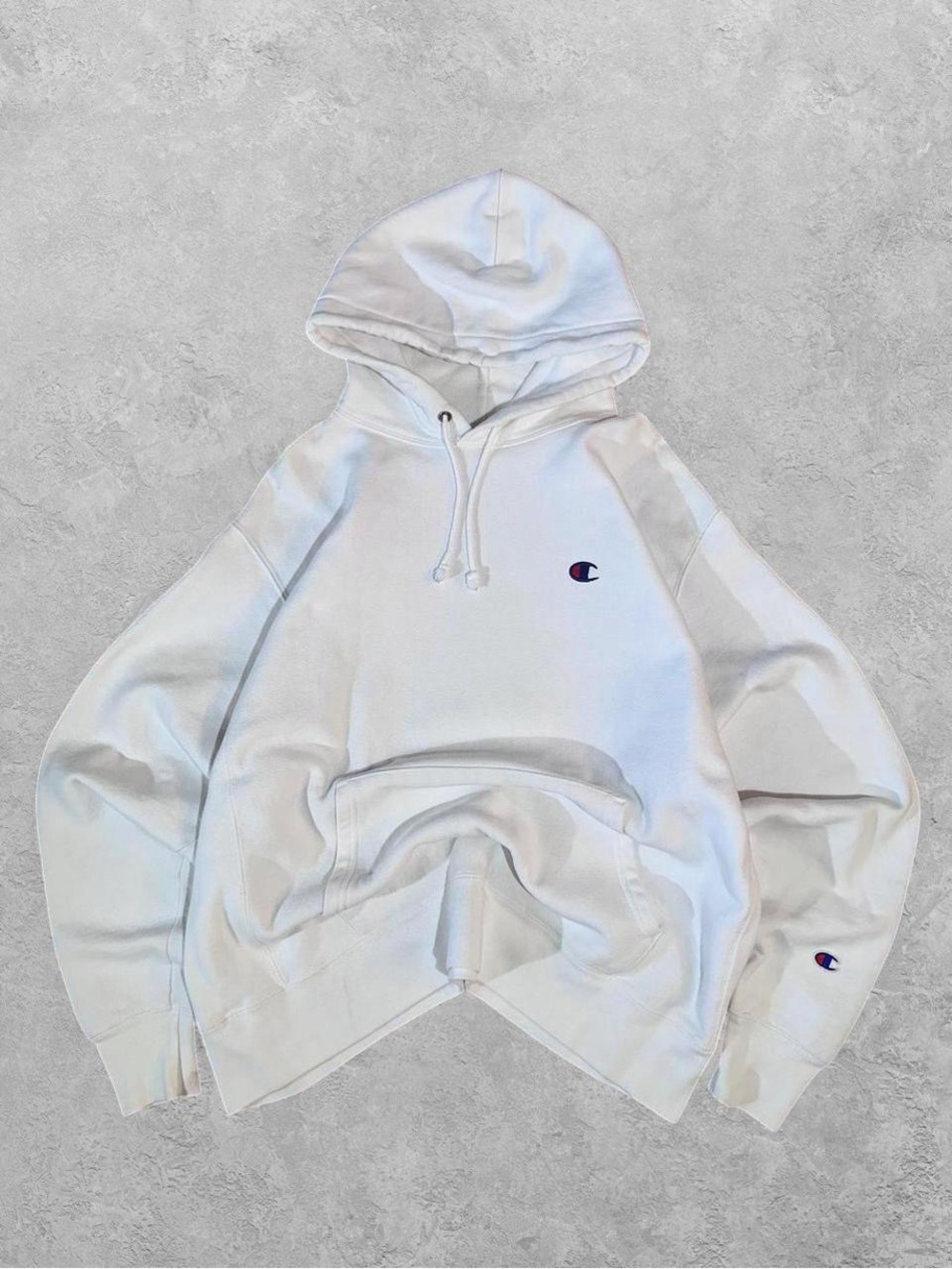 Champion White Pullover Hoodie with Small Embroidered C Logos